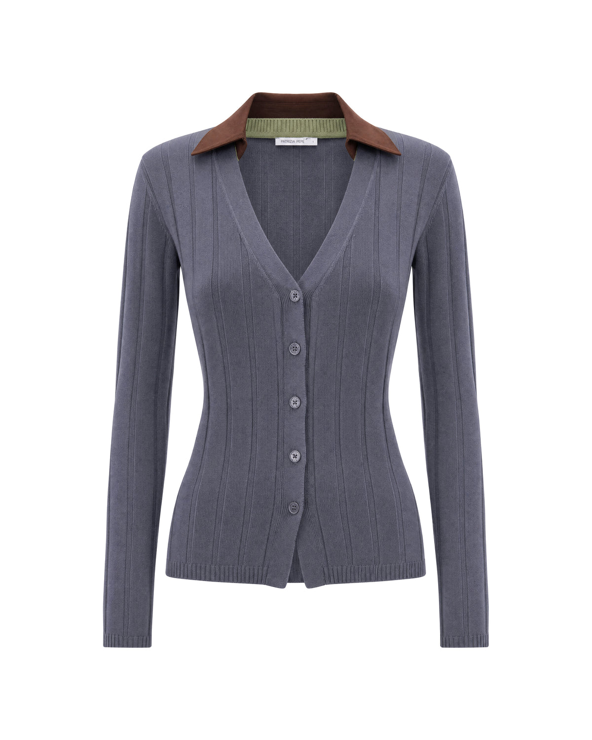 
Ribbed Cardigan – Bluish Grey/Brown