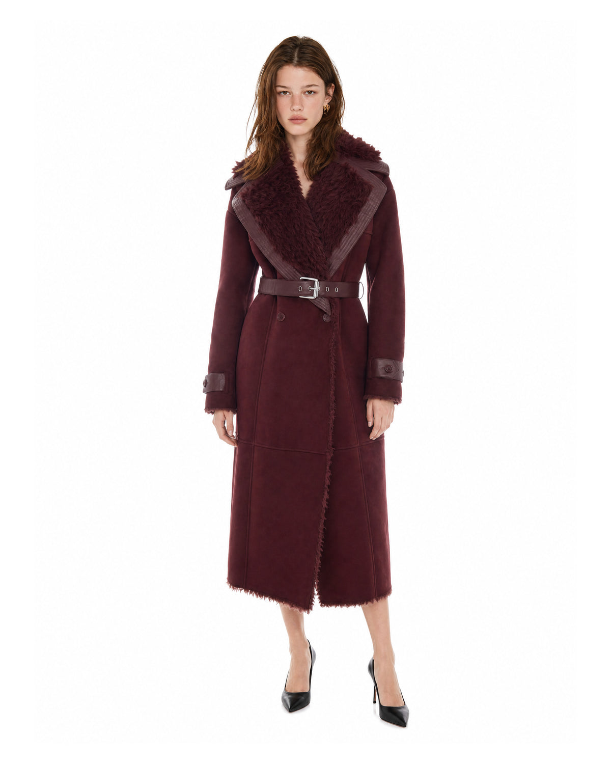 
Fluffy Suede Coat – Wood Brown