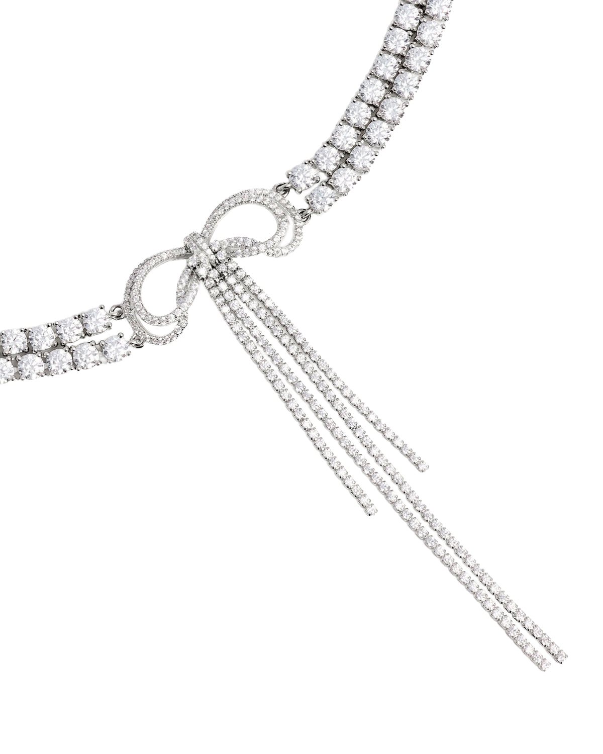 
Double Crystal Bow Necklace – Crystal - Silver