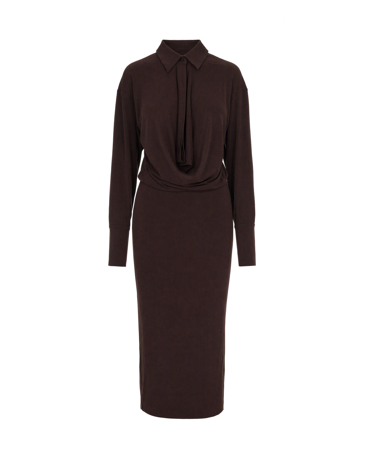 
Draped Midi Dress – Dark Brown